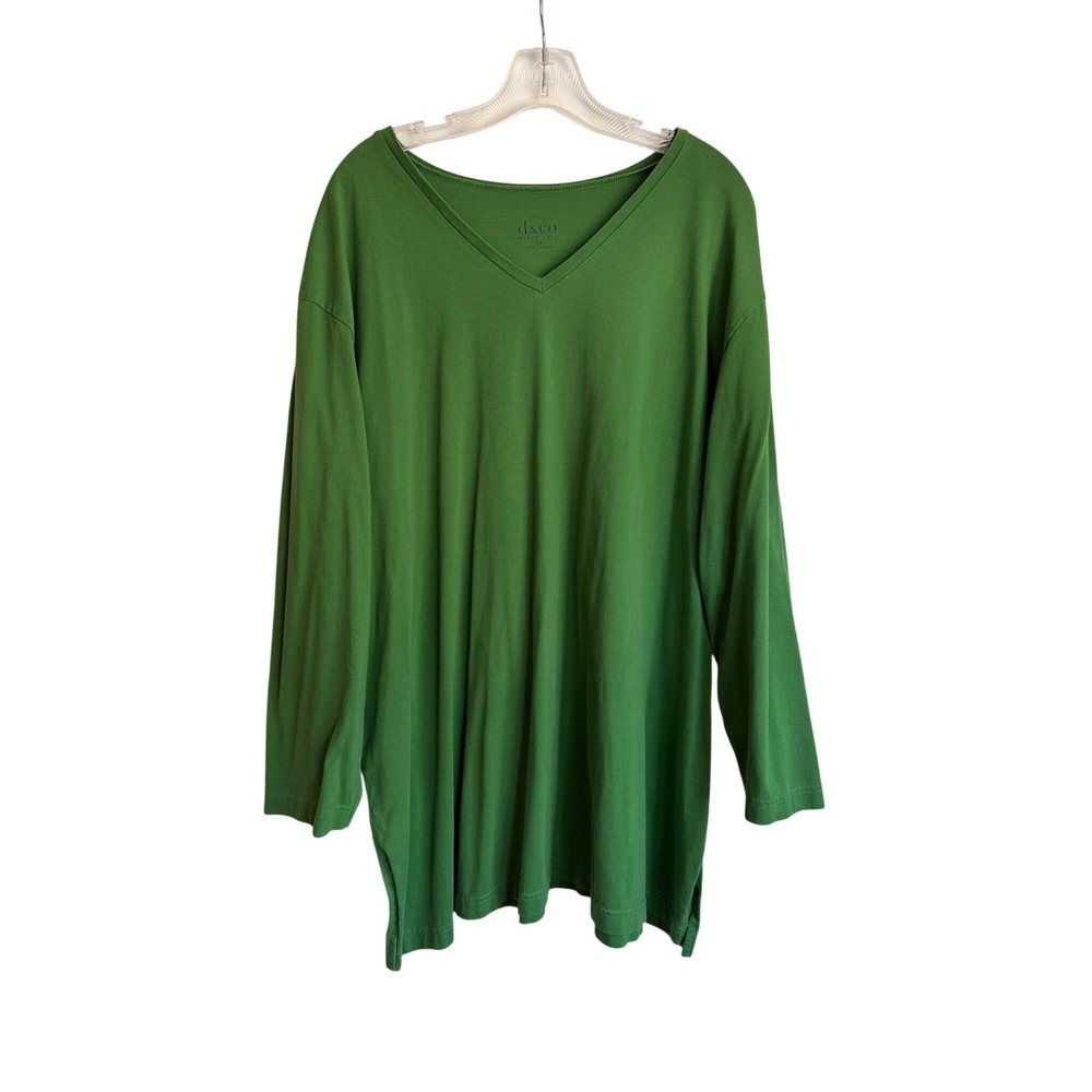 Denim & Co Essentials Green V-Neck Long Sleeve Tunic Top A217501 Womens 2X